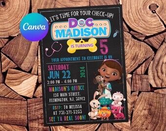 Doc McStuffins uitnodiging Doc McStuffins verjaardagsuitnodiging Doc McStuffins partij Doc McStuffins bewerkbare uitnodiging digitaal bestand