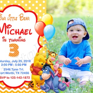 Invitation Winnie l'ourson Invitation d'anniversaire Winnie l'ourson Fête Winnie l'ourson Invitation Winnie l'ourson Carte Winnie l'ourson
