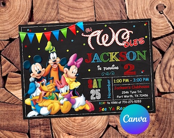 Mickey Mouse Invitation Mickey Mouse Clubhouse Oh Twodles Birthday Invitation Mickey Mouse Party Mickey Mouse Editable Invitation