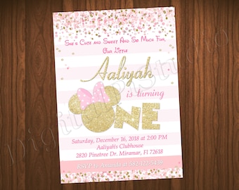 Pink Minnie Mouse Invitation Pink and Gold Minnie Mouse Invitation Baby Minnie Mouse Invitation Baby Minnie Mouse Birthday