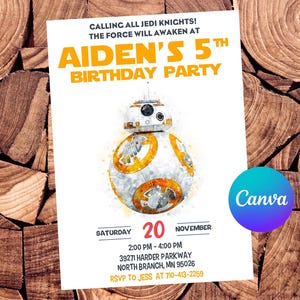 Invitation Star Wars Invitation BB8 Invitation d'anniversaire Star Wars Fête Star Wars Invitation modifiable Star Wars Invitation numérique Star Wars