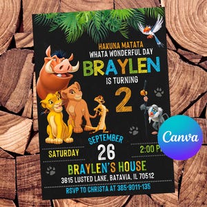 Lion King Invitation Lion King Birthday Invitation Lion King Party Lion King Editable Invitation Lion King Digital Printable File