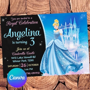 Cinderella Invitation Princess Cinderella Birthday Invitation Cinderella Party Cinderella Digital Invitation Cinderella Editable Invitation