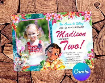 Baby Moana Invitation Baby Moana Birthday Invitation Baby Moana Party Baby Moana Editable Invitation Baby Moana Digital Card