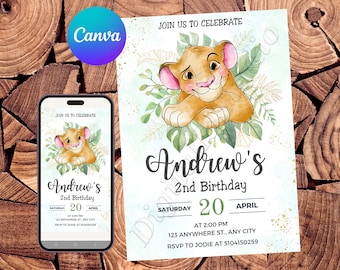 Lion King Invitation Lion King Birthday Invitation Lion King Party Lion King Watercolor Editable Invitation Lion King Digital Printable File