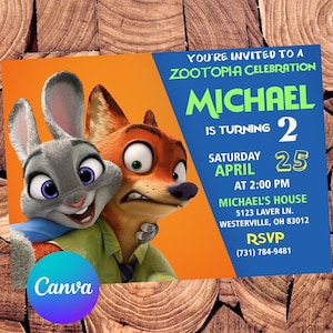 Zootopia Invitation Zootopia Birthday Invitation Zootopia Party Zootopia Invites Zootopia Editable Invitation Digital Printable File