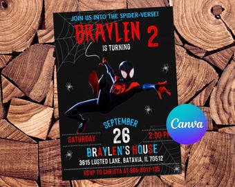 Invitación de Spider Verse Invitación de cumpleaños de Spider Verse Fiesta de Spider Verse Invitaciones de Spider Verse Invitación editable de Spider Verse