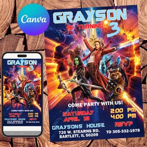 Guardians of the Galaxy-Einladung Guardians of the Galaxy-Geburtstags-Einladung Groot-Party Groot-Digital-Karte Groot-bearbeitbare Einladung