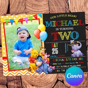 Winnie the Pooh Invitation Winnie the Pooh Birthday Invitation Winnie the Pooh Party Winnie the Pooh Editable Invitation