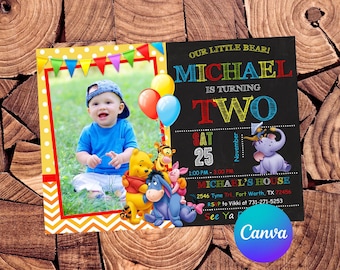 Winnie the Pooh Invitation Winnie the Pooh Birthday Invitation Winnie the Pooh Party Winnie the Pooh Editable Invitation