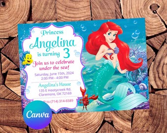 Little Mermaid Invitation Little Mermaid Birthday Invitation Ariel Party Little Mermaid Invites Ariel Editable Invitation Digital Card