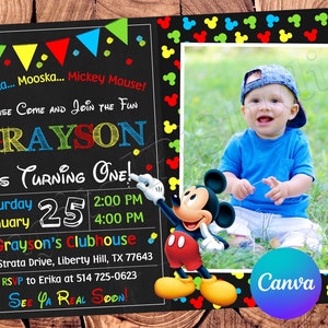 Invitación de Mickey Mouse Invitación de cumpleaños de Mickey Mouse Fiesta de Mickey Mouse Invitación editable de Mickey Mouse Tarjeta digital de Mickey Mouse