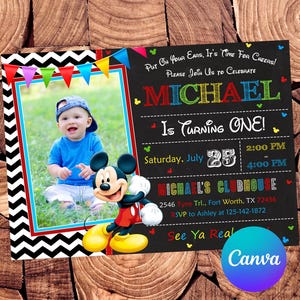 Invitación de Mickey Mouse Invitación de cumpleaños de Mickey Mouse Fiesta de Mickey Mouse Invitación editable de Mickey Mouse Tarjeta digital de Mickey Mouse
