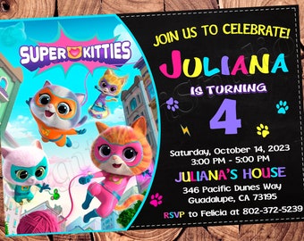 Super Kitties Invitation Super Kitties Birthday Super Kitties Party Super Kitties Invite Super Kitties Invites Super Kitties Card
