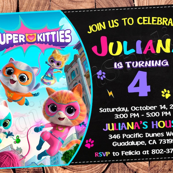 Super Kitties Invitation Super Kitties Birthday Super Kitties Party Super Kitties Invite Super Kitties Invites Super Kitties Card