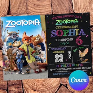 Zootopia Invitation Zootopia Birthday Invitation Zootopia Party Zootopia Invites Zootopia Editable Invitation Digital Printable File