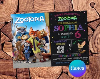 Zaproszenie Zootopia Zaproszenie urodzinowe Zootopia Impreza Zootopia Zaproszenia Zootopia Edytowalne zaproszenie Zootopia Plik do druku cyfrowego