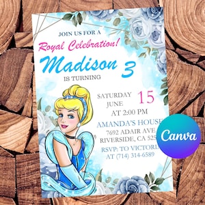 Cinderella Invitation Princess Cinderella Birthday Invitation Cinderella Party Cinderella Digital Invitation Cinderella Editable Invitation