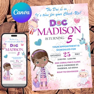 Doc McStuffins invitación Doc McStuffins invitación de cumpleaños Doc McStuffins fiesta Doc McStuffins acuarela invitación editable archivo digital