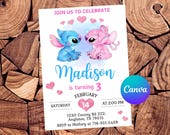 Stitch Invitation Stitch and Angel Birthday Invitation Stitch Party Stitch Watercolor Invitation Editable Invitation