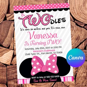 Minnie Mouse Invitation Oh Twodles Birthday Invitation Pink Minnie Mouse Party Minnie Mouse Editable Invitation