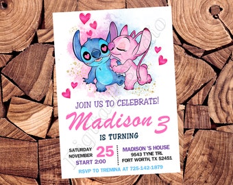 Stitch Invitation Stitch Valentines Invitation Stitch Valentines Watercolor Invitation Stitch Watercolor Invitation Stitch Birthday Party