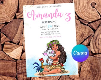 Invitación de Moana Invitación de cumpleaños de Moana Fiesta de Moana Invitación editable de Moana Tarjeta digital de Moana