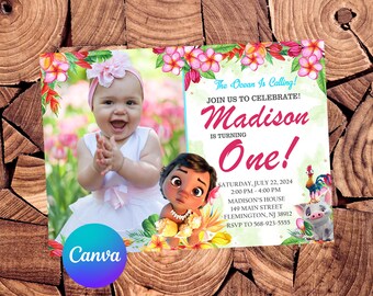 Baby Moana Invitation Baby Moana Birthday Invitation Baby Moana Party Baby Moana Editable Invitation Baby Moana Digital Card