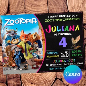 Zootopia uitnodiging Zootopia verjaardagsuitnodiging Zootopia partij Zootopia nodigt uit Zootopia bewerkbare uitnodiging digitaal afdrukbaar bestand
