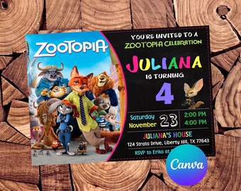 Zaproszenie Zootopia Zaproszenie urodzinowe Zootopia Impreza Zootopia Zaproszenia Zootopia Edytowalne zaproszenie Zootopia Plik do druku cyfrowego