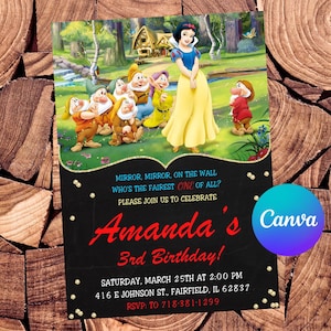 Snow White Invitation Snow White Birthday Invitation Snow White Party Snow White Invites Snow White Editable Invitation