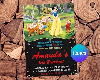 Snow White Invitation Snow White Birthday Invitation Snow White Party Snow White Invites Snow White Editable Invitation