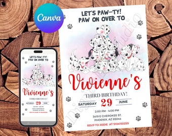 101 Dalmatians Invitation 101 Dalmatians Birthday Invitation 101 Dalmatians Party 101 Dalmatians Watercolor Editable Invitation