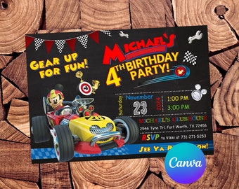 Mickey Mouse and Roadster Racers Invitation Mickey Mouse Birthday Invitation Minnie Mouse Party Mickey Mouse Editable Invitation