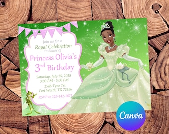 Invitación de Tiana, Invitación de cumpleaños de la princesa Tiana, Fiesta de Tiana, Invitación digital de Tiana, Invitación editable de Tiana
