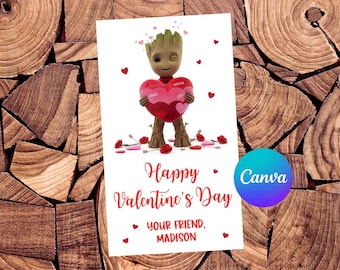 Groot Happy Valentines Day Groot Valentine Gift Tag Happy Valentines Day Your Friend Groot Editable Valentines