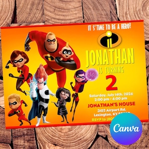 Invitación de Los Increíbles Invitación de Cumpleaños de Los Increíbles Fiesta de Los Increíbles Invitación Editable de Los Increíbles