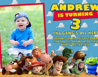 The Gangs All Here 3rd Birthday Invitation, Editable Canva Template, Cloud Theme Party, Buzz Woody Jessie, Boy Digital