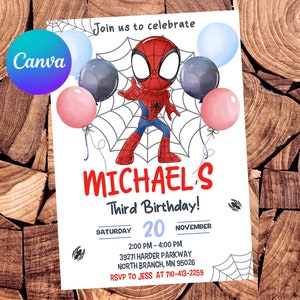 Invitación de Spidey y sus increíbles amigos Invitación de cumpleaños de Spidey Invitación de acuarela de Spidey Invitación editable para fiesta de Spidey