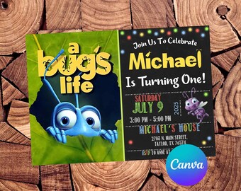 Zaproszenie na Bug's Life Zaproszenie urodzinowe Bugs Life Impreza Bugs Life Edytowalne zaproszenie Bugs Life Plik cyfrowy