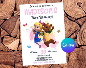 Goldie and Bear Invitation Goldie and Bear Birthday Invitation Goldie and Bear Party Goldie and Bear Editable Invitation Digital File
