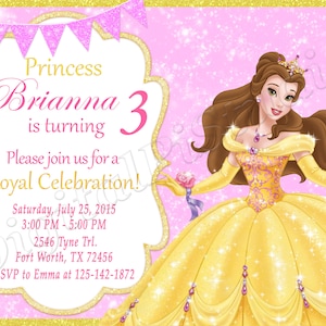 Belle uitnodiging prinses Belle verjaardagsuitnodiging prinses Belle feest prinses Belle uitnodigen Belle Digital