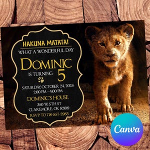 Lion King Invitation Lion King Birthday Invitation Lion King Party Lion King Editable Invitation Lion King Digital Printable File