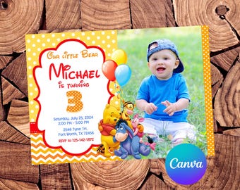 Winnie the Pooh Invitation Winnie the Pooh Birthday Invitation Winnie the Pooh Party Winnie the Pooh Editable Invitation
