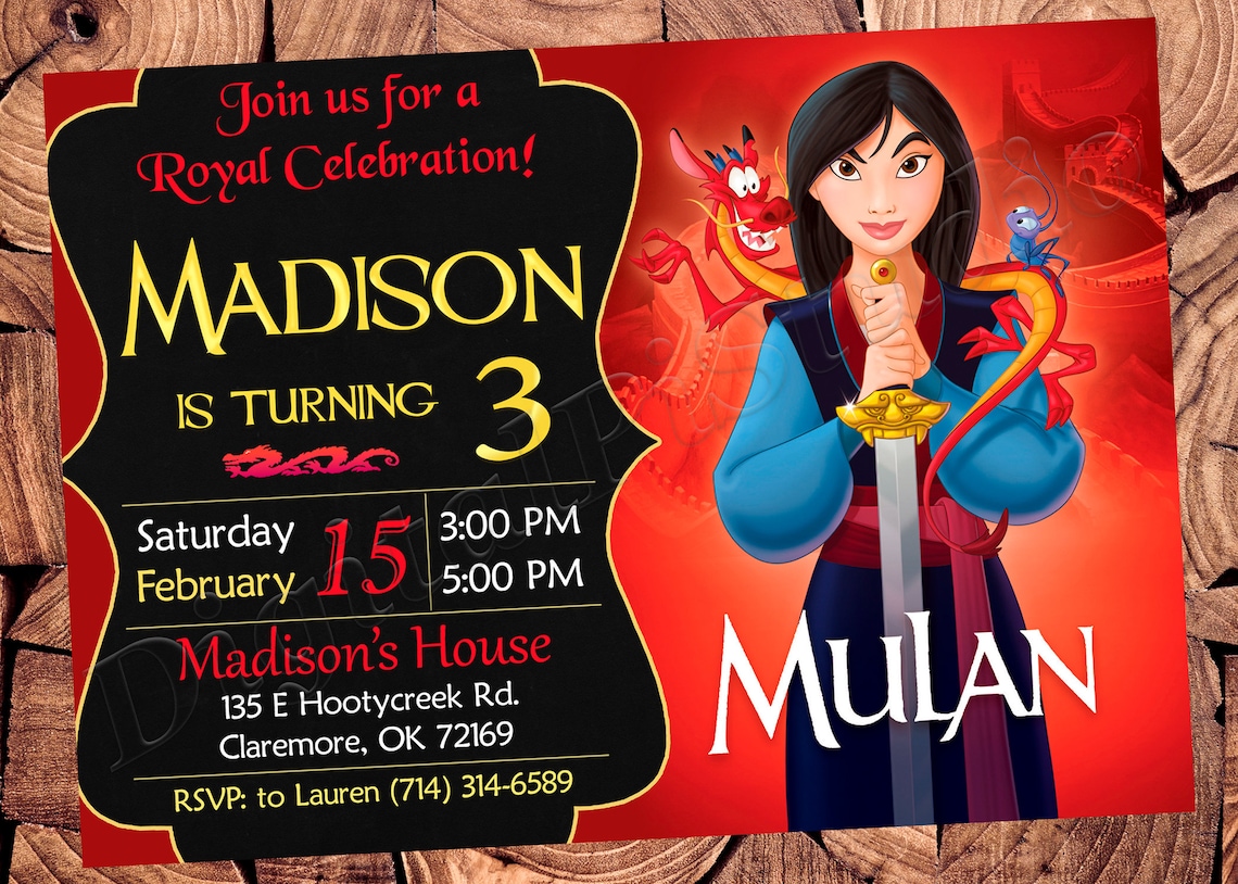Invitación de princesa Invitación de Mulan Invitación de cumpleaños de