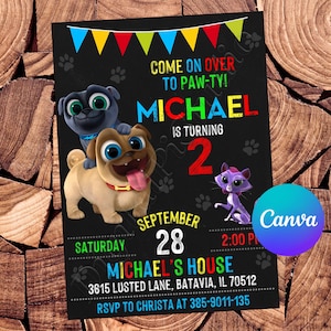 Invitation chiot copains chien Invitation d'anniversaire chiot copains chien chiot copains chien fête copains chien Invitation modifiable fichier numérique imprimable