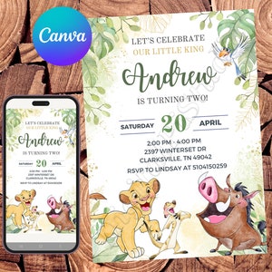 Lion King Invitation Lion King Birthday Invitation Lion King Party Lion King Watercolor Editable Invitation Lion King Digital Printable File