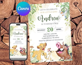 Lion King Invitation Lion King Birthday Invitation Lion King Party Lion King Watercolor Editable Invitation Lion King Digital Printable File
