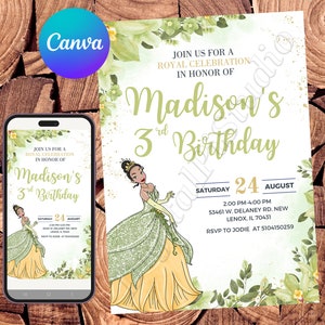Tiana Invitation Princess Tiana Birthday Invitation Tiana Party Tiana Digital Invitation Tiana Watercolor Editable Invitation