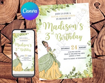 Tiana Invitation Princess Tiana Birthday Invitation Tiana Party Tiana Digital Invitation Tiana Watercolor Editable Invitation